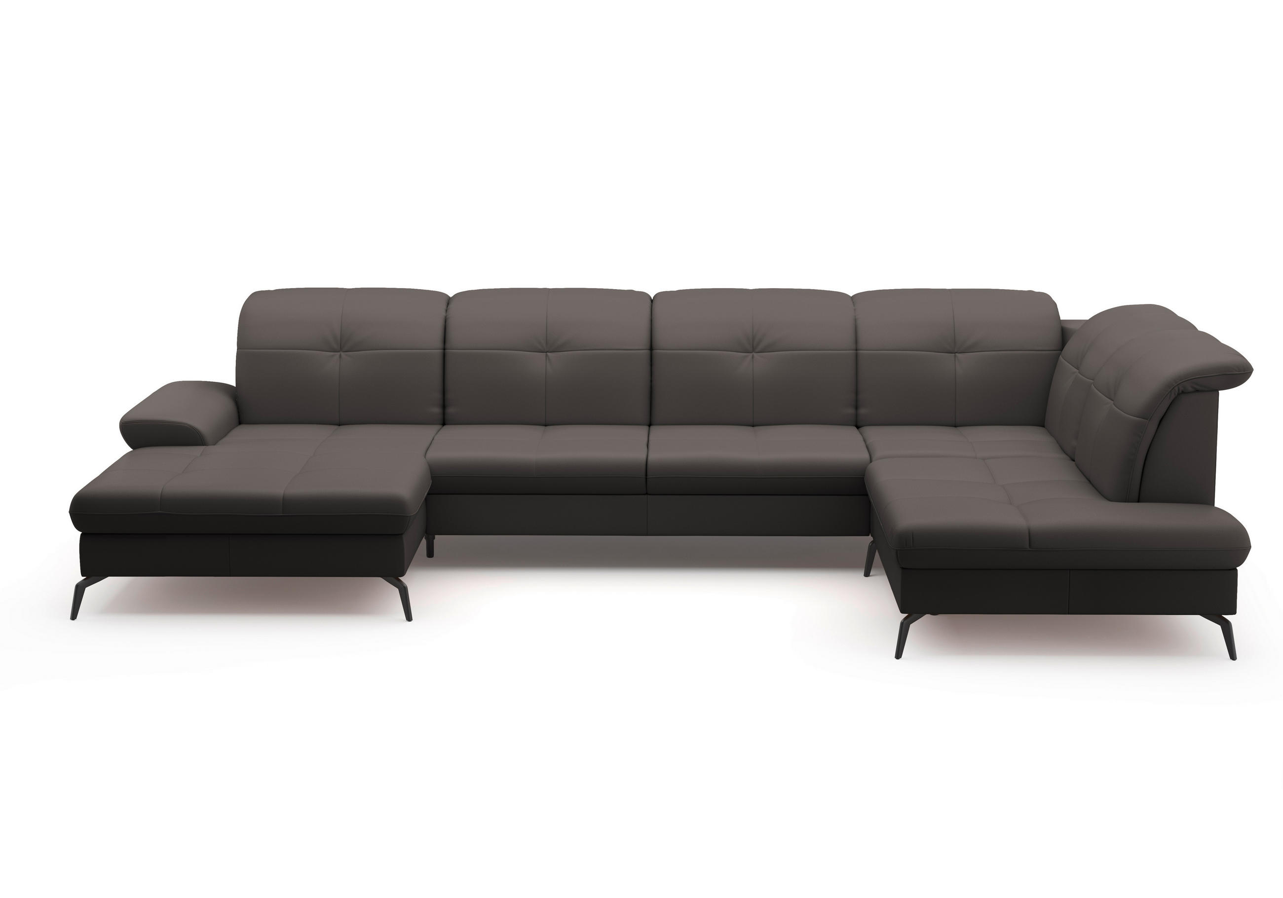 WOHNLANDSCHAFT in Echtleder Mokka  - Schwarz/Mokka, Konventionell, Leder/Metall (185/357/231cm) - Sit & More
