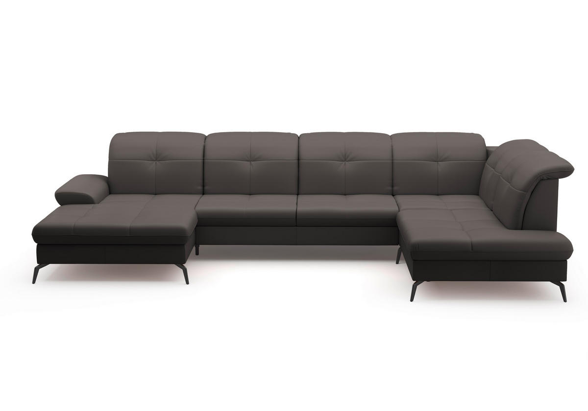 WOHNLANDSCHAFT in Echtleder Mokka  - Schwarz/Mokka, Konventionell, Leder/Metall (185/357/231cm) - Sit & More