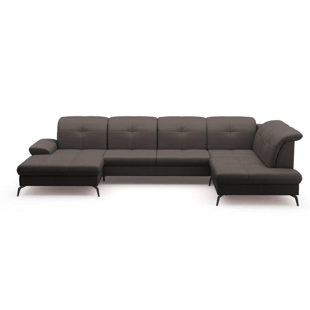 Thumbnail - Sit & More Wohnlandschaft, Mokka, Leder, Echtleder, Nappaleder, 6,5-Sitzer, Ottomane rechts, U-Form, 357x231 cm, Goldene...