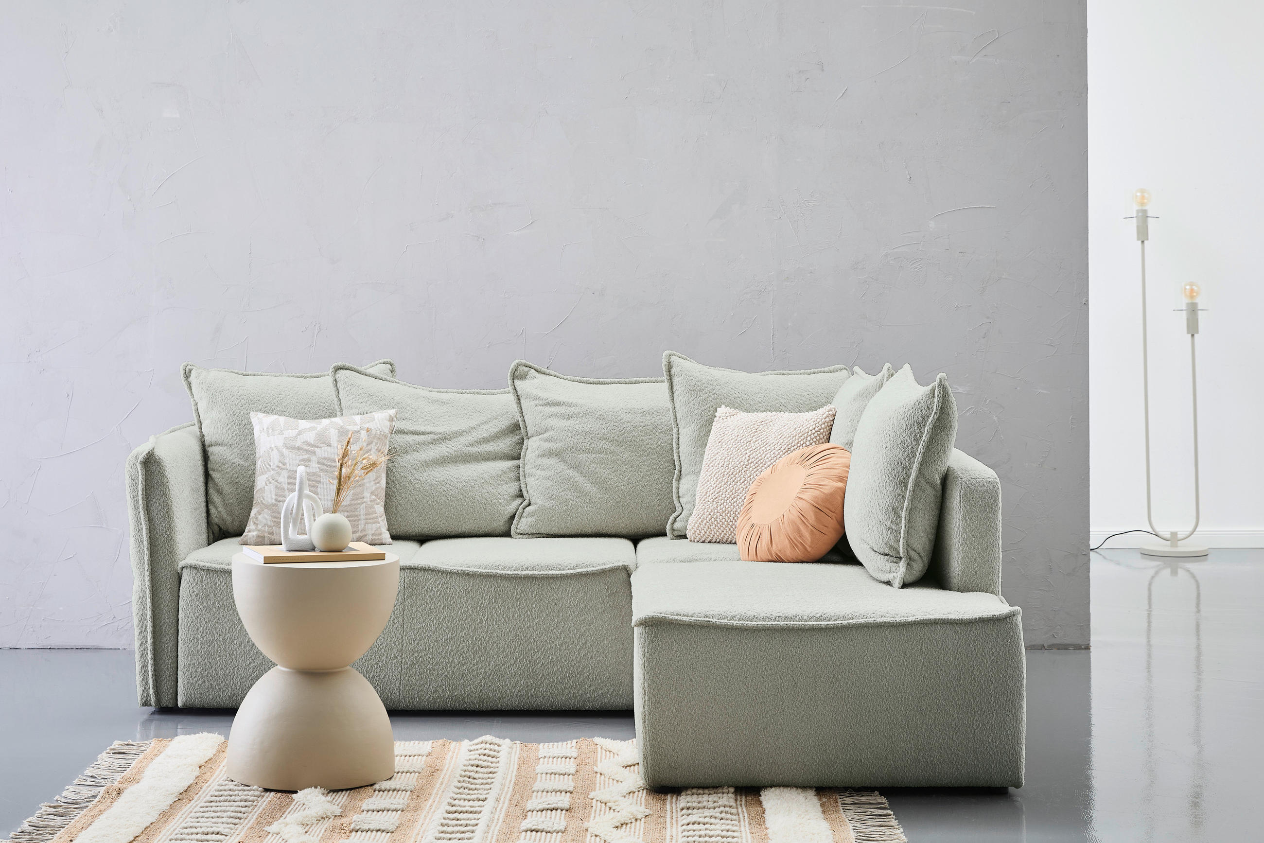 ECKSOFA in Chenille Naturfarben  - Schwarz/Naturfarben, Konventionell, Kunststoff/Textil (233/193cm) - Carryhome