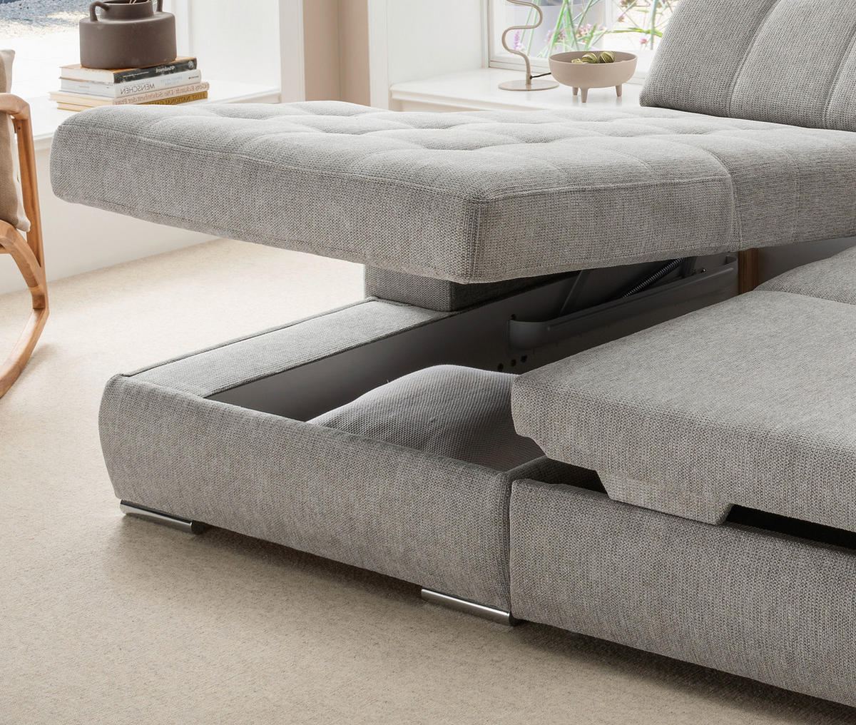 ECKSOFA FRIDO in Chenille Grau  - Chromfarben/Grau, KONVENTIONELL, Textil/Metall (186/283cm) - Livetastic