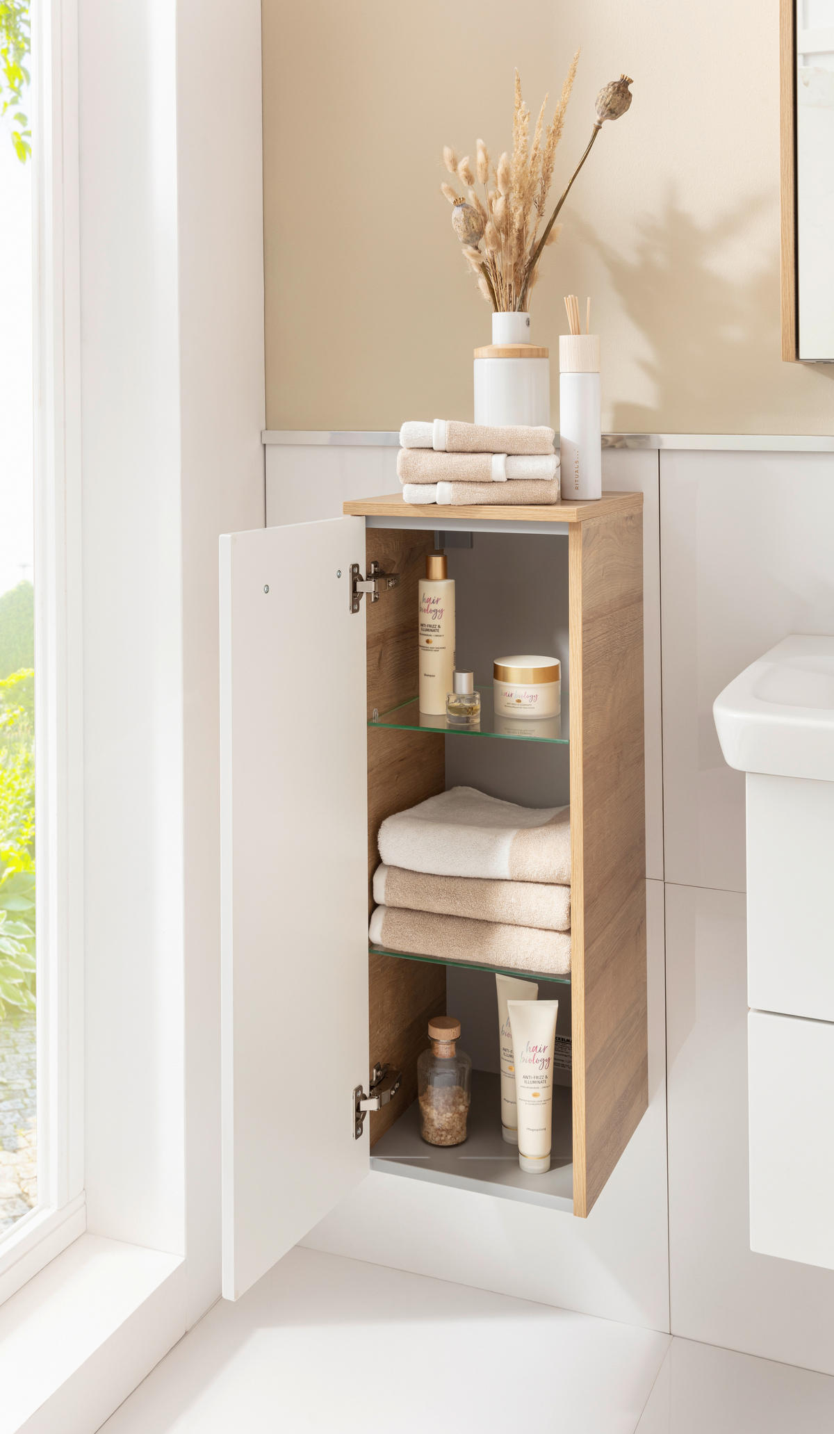 UNTERSCHRANK 30,5/81/32 cm   - Eichefarben/Silberfarben, MODERN, Glas/Holzwerkstoff (30,5/81/32cm) - Voleo