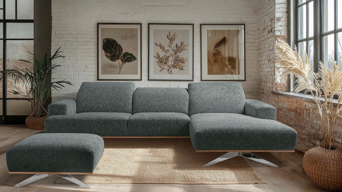 ECKSOFA PORTLAND Anthrazit Struktur Kopfteilverstellung  - Chromfarben/Anthrazit, Design, Holz/Textil (295/187cm) - Livetastic