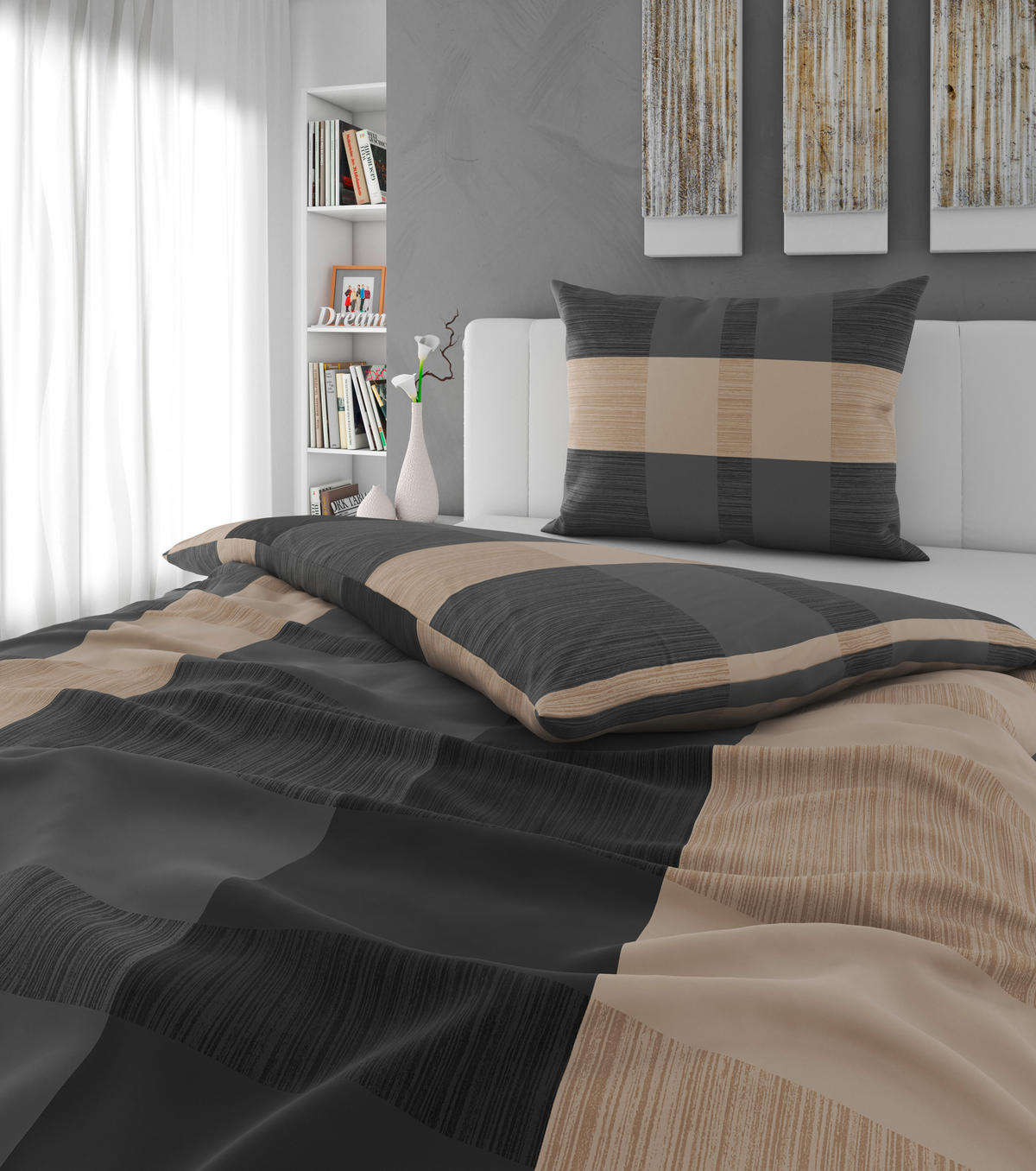 BETTWÄSCHE 2-teilig 140/200 cm  - Anthrazit/Beige, KONVENTIONELL, Textil (140/200cm) - Esposa