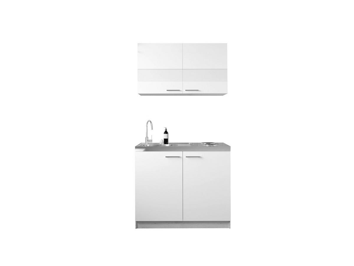 MINIKÜCHE 100 cm   in Weiß, Eichefarben  - Eichefarben/Silberfarben, Basics, Glas/Holzwerkstoff (100cm) - Respekta