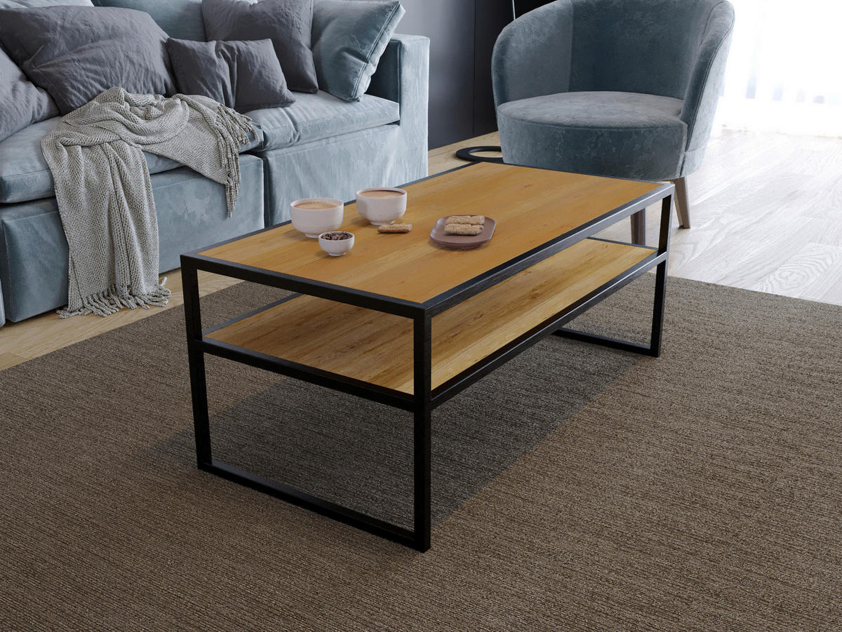COUCHTISCH Wildeiche massiv 100/50/40 cm rechteckig Schwarz, Wildeiche  - Wildeiche/Schwarz, Trend, Holz/Metall (100/50/40cm) - Boxxx
