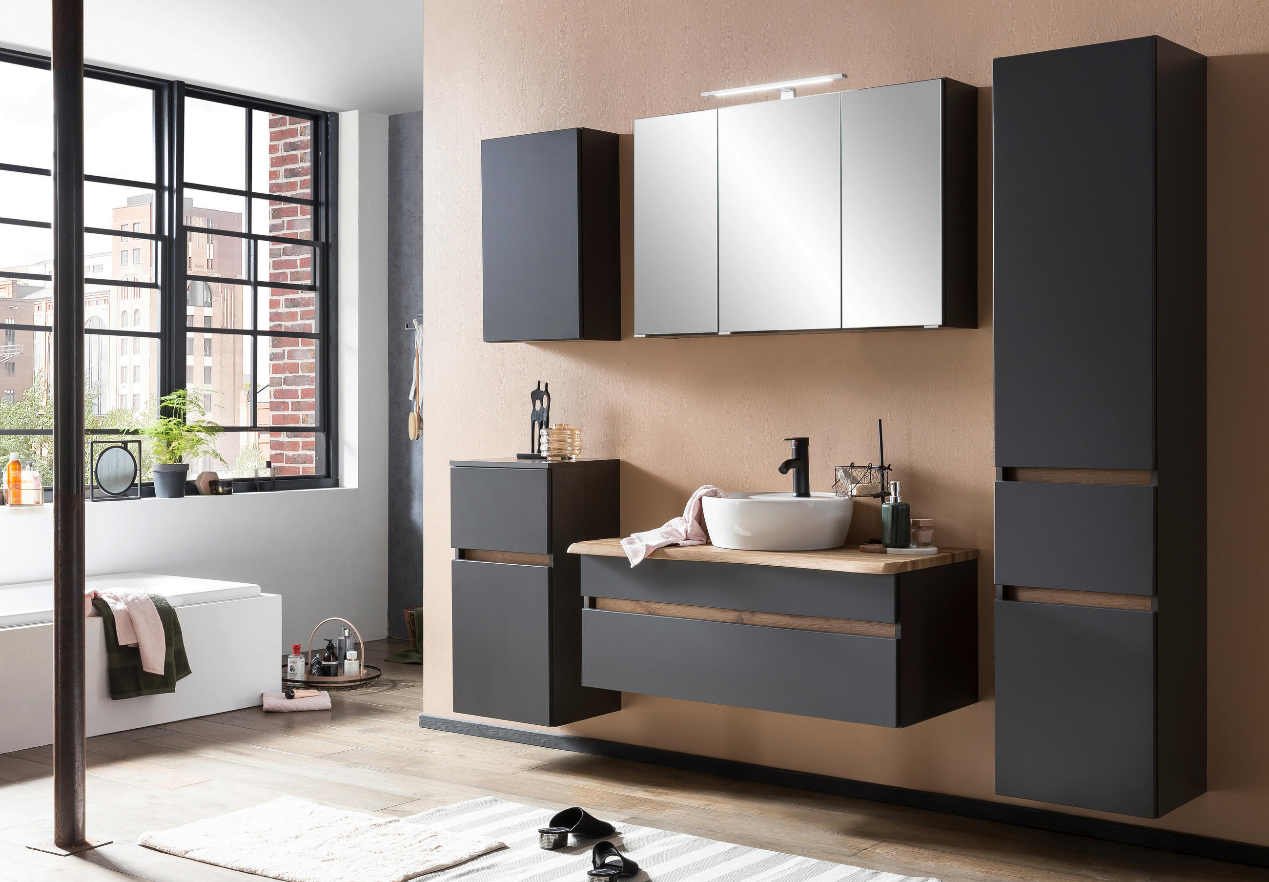 HOCHSCHRANK 40/180/35 cm  - Silberfarben/Graphitfarben, Natur, Holzwerkstoff (40/180/35cm) - Xora