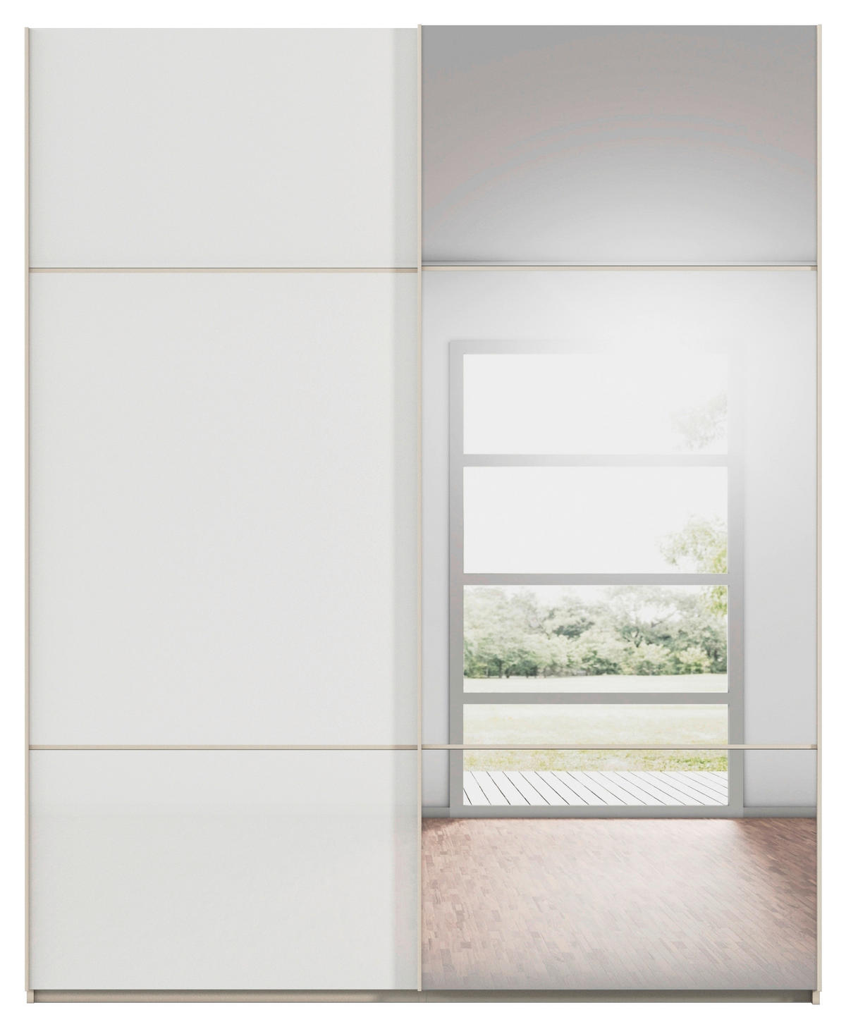 SCHWEBETÜRENSCHRANK in Weiss, Champagner  - Weiss/Champagner, Konventionell, Glas/Holzwerkstoff (201/223/68cm) - Novel