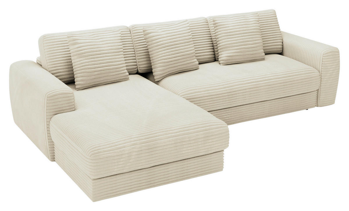 ECKSOFA in Cord Creme  - Creme/Schwarz, Modern, Kunststoff/Textil (182/302cm) - Carryhome