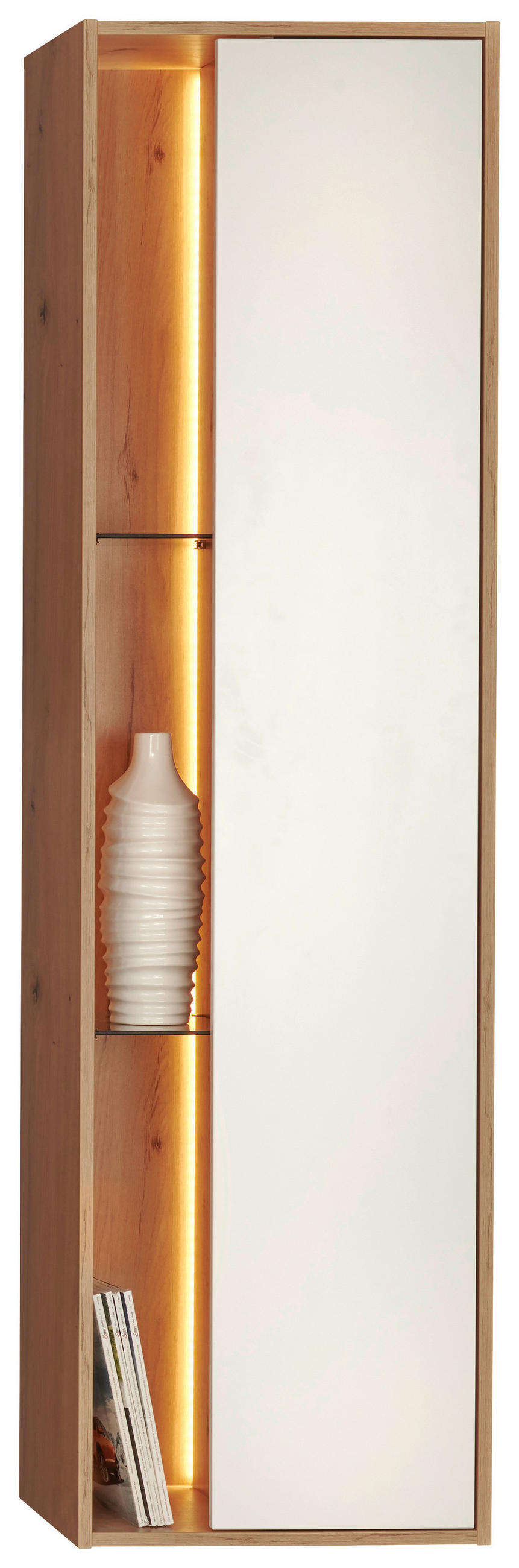 HÄNGEVITRINE Weiss, Eiche Artisan 52/190/37 cm - Weiss/Eiche Artisan, Design, Glas/Holzwerkstoff (52/190/37cm) - home24