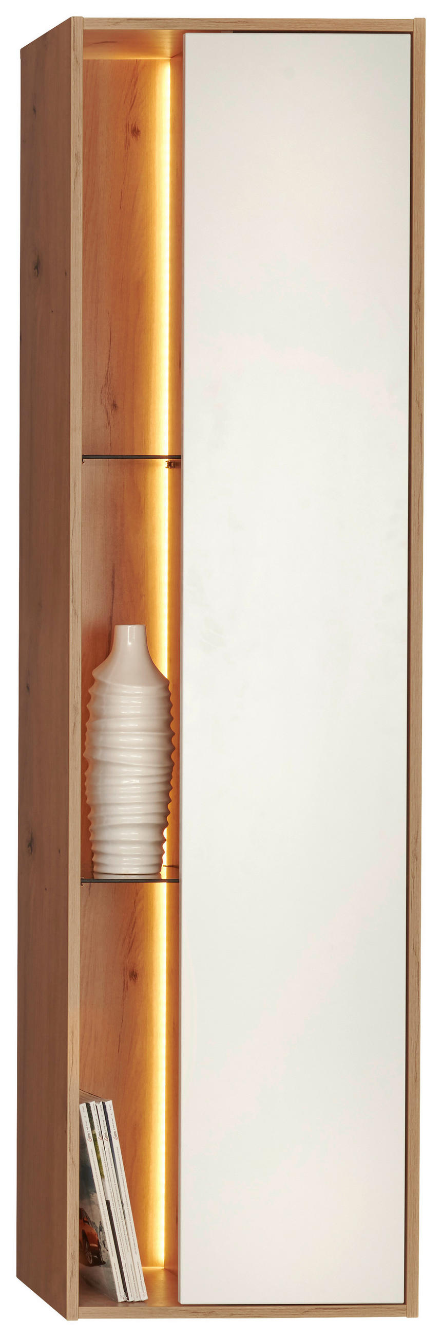 VISEĆA VITRINA bela, hrast artisan   - bela/hrast artisan, Dizajnerski, staklo/pločasti materijal (52/190/37cm) - home24