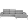 ECKSOFA in Velours Grau  - Schwarz/Grau, Design, Textil/Metall (295/187cm) - Novel