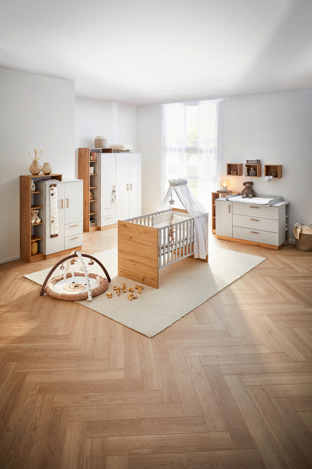 RÁCSOS KISÁGY Leo  - tölgyfa/szürke, Trend, faalapú anyag (144/77/89cm) - Jimmylee