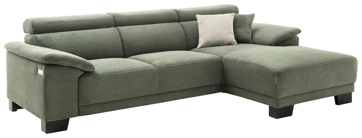 ECKSOFA in Cord Grün  - Schwarz/Grün, Design, Holz/Textil (270/174cm) - Pure Home Lifestyle