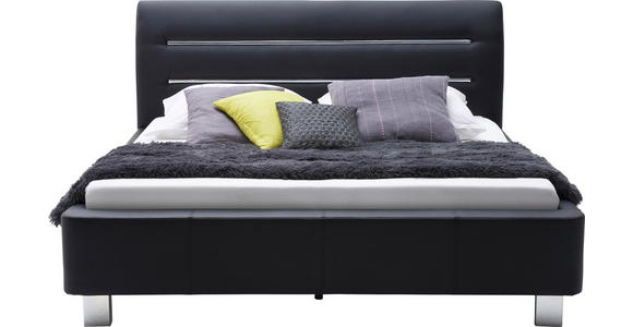 POLSTERBETT Lederlook 180/200 cm - Chromfarben/Schwarz, Design, Textil/Metall (180/200cm) - Voleo