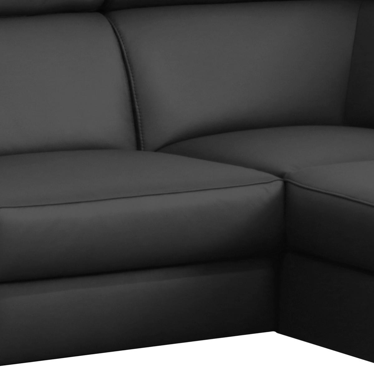 ECKSOFA Schwarz Echtleder Lederlook  - Chromfarben/Schwarz, Design, Leder/Textil (257/197cm) - Livetastic