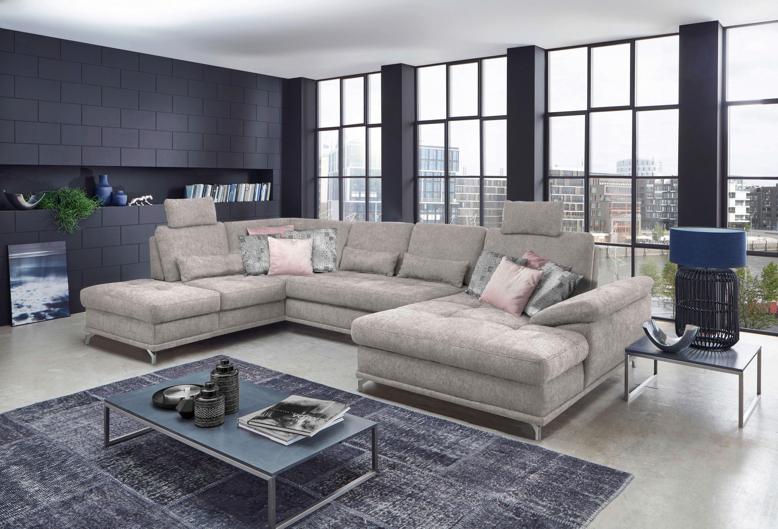 WOHNLANDSCHAFT Silberfarben Flachgewebe  - Silberfarben, KONVENTIONELL, Textil/Metall (223/363/176cm) - Sit & More