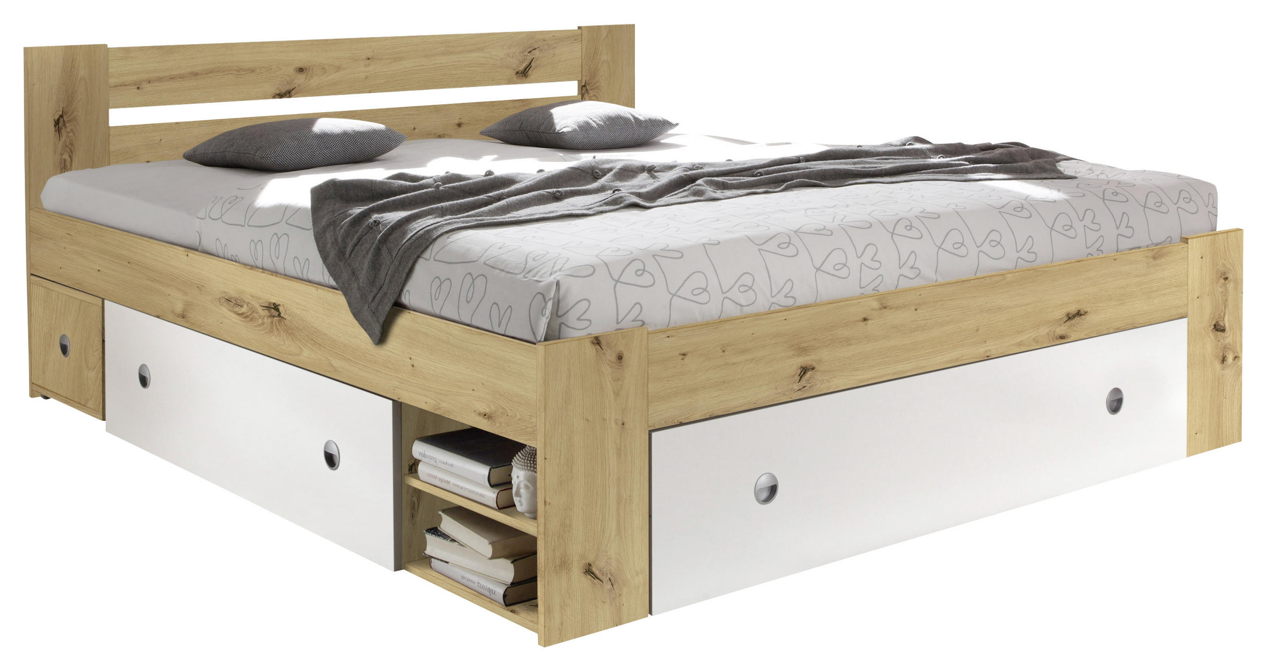 POSTELJNA GARNITURA x , leseni material bela, barve hrasta - barve hrasta/bela, Design, leseni material (140/200cm) - Boxxx