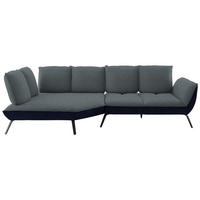 ECKSOFA 169/320 cm  in Flachgewebe Blaugrau Nierenkissen, Rücken echt, Sitztiefenverstellung  169/320 cm  - Blaugrau/Schwarz, Design, Textil/Metall (169/320cm) - Moderano