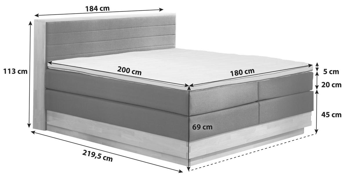 BOXSPRINGBETT 180/200 cm,  in Anthrazit, Eichefarben, Matratze, gepolstertes Kopfteil, Bettkasten, Topper, H2 + H2 = mittel  - Eichefarben/Anthrazit, MODERN, Holz/Kunststoff (180/200cm) - MID.YOU