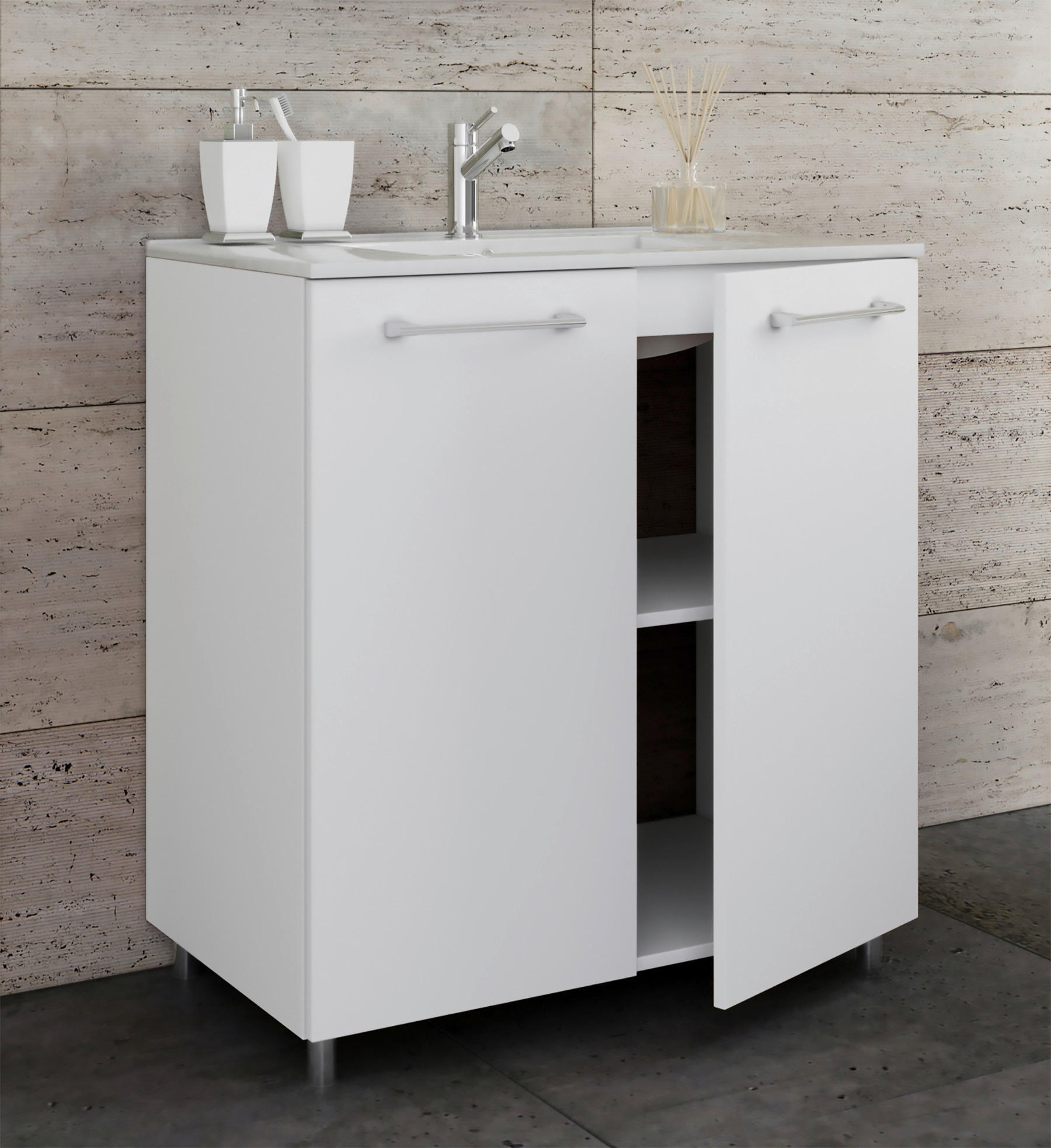 WASCHTISCHKOMBI 60 cm  - Weiss/Silberfarben, Modern, Keramik/Holzwerkstoff (60cm) - MID.YOU
