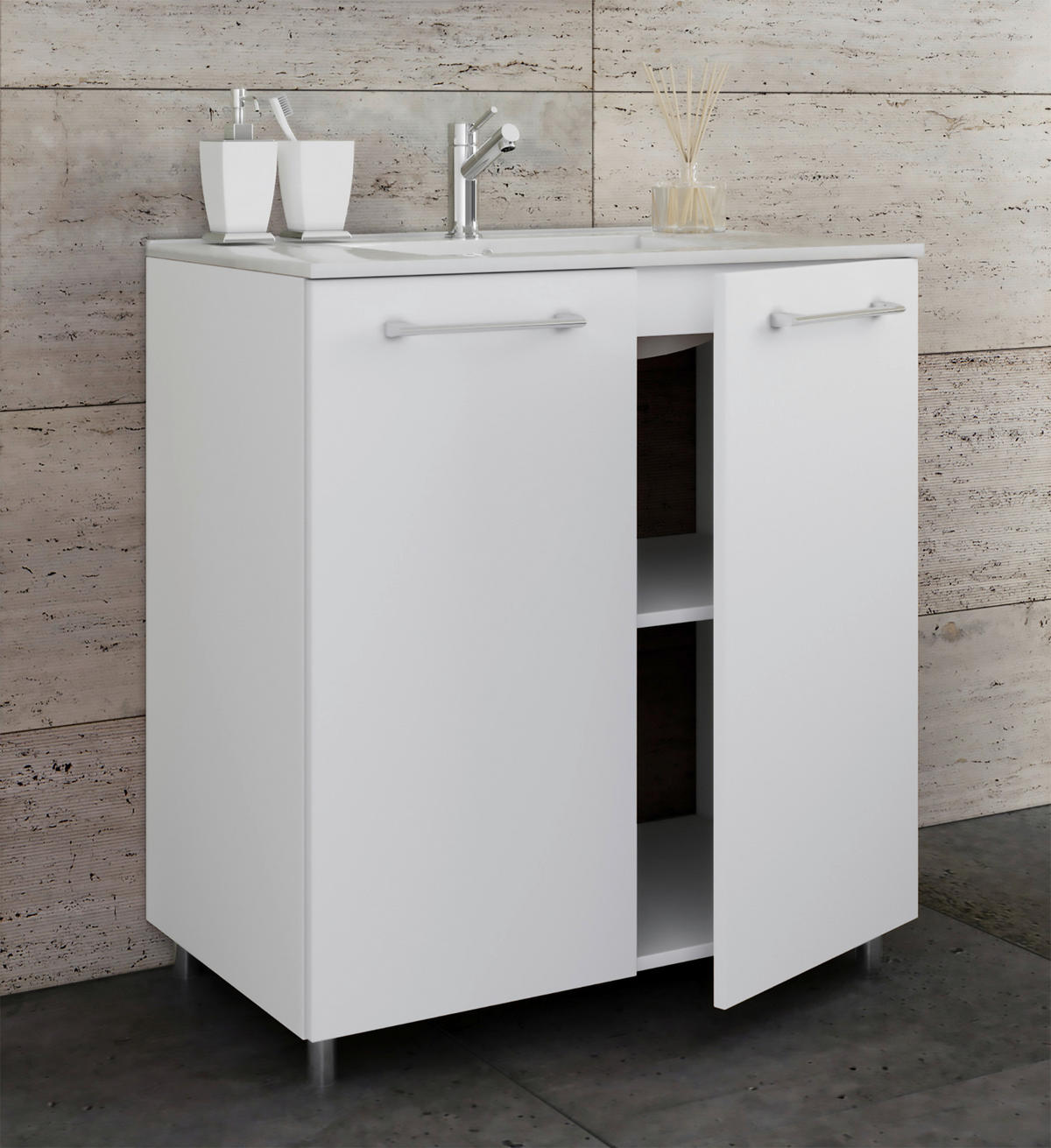 WASCHTISCHKOMBI 60 cm  - Weiss/Silberfarben, Modern, Keramik/Holzwerkstoff (60cm) - MID.YOU
