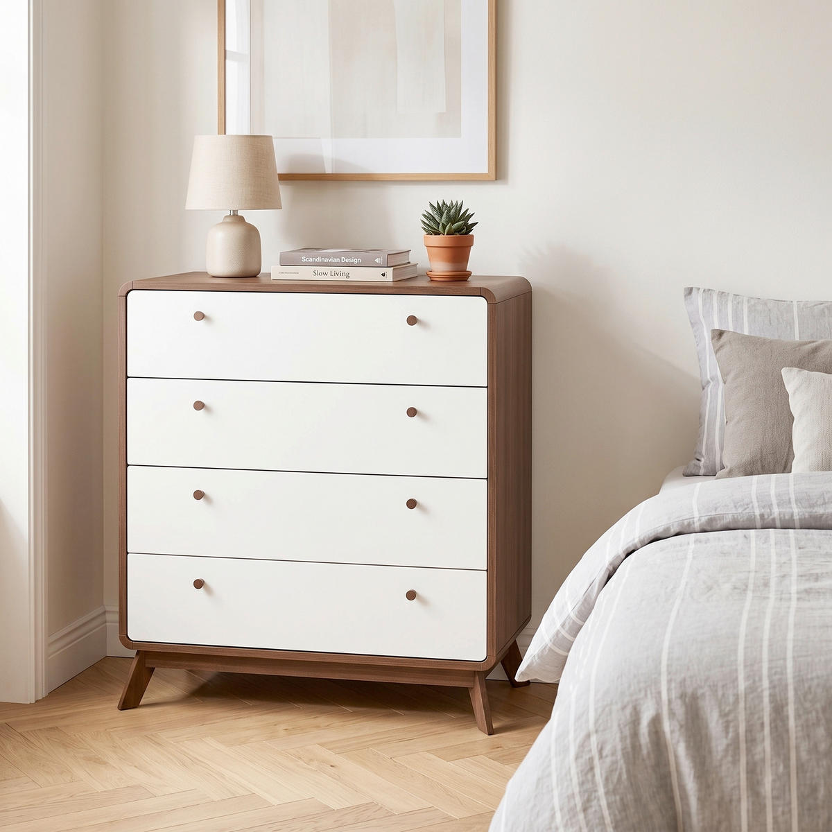 KOMMODE Cassie, 80/88/39 cm, 4 Schublade(n)  - Walnussfarben/Weiß, Design, Holzwerkstoff (80/88/39cm) - MID.YOU