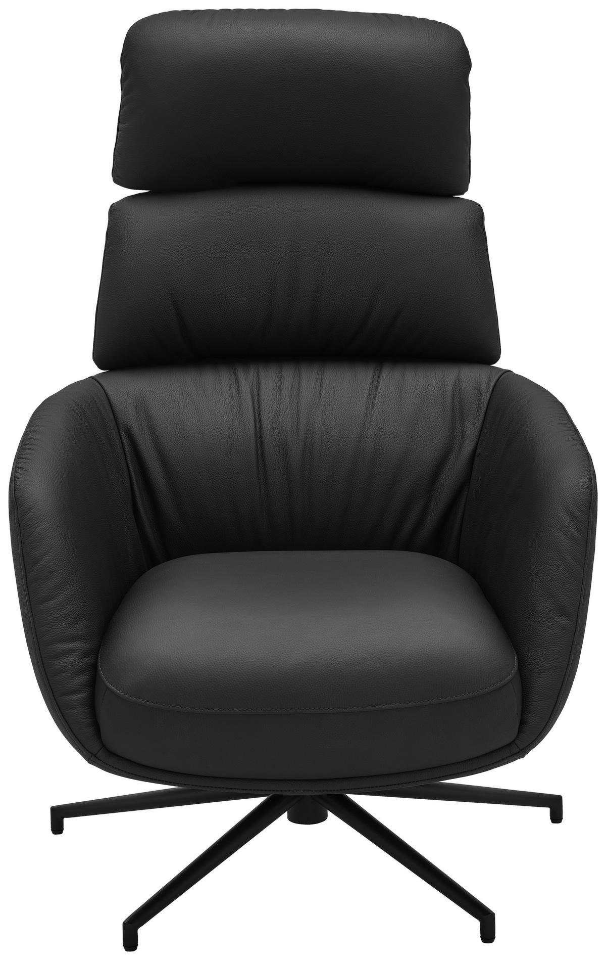 RELAXSESSELSET Echtleder Hocker, Kopfteilverstellung    - Schwarz, Design, Leder/Metall (73/110/87cm) - Dieter Knoll