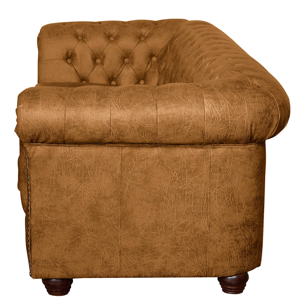 SITZGARNITUR YORK in Lederlook Cognac  - Cognac/Braun, Design, Holz/Textil (203/72/86cm) - P & B