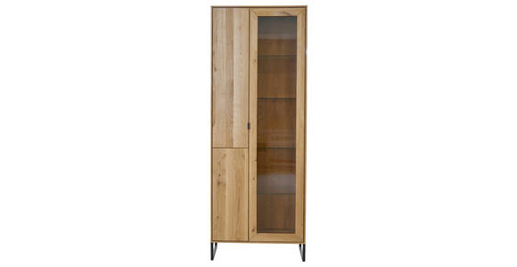 VITRINE  in furniert, massiv Eiche Eichefarben - Eichefarben/Schwarz, Natur, Glas/Holz (77/208,8/40cm) - Carryhome