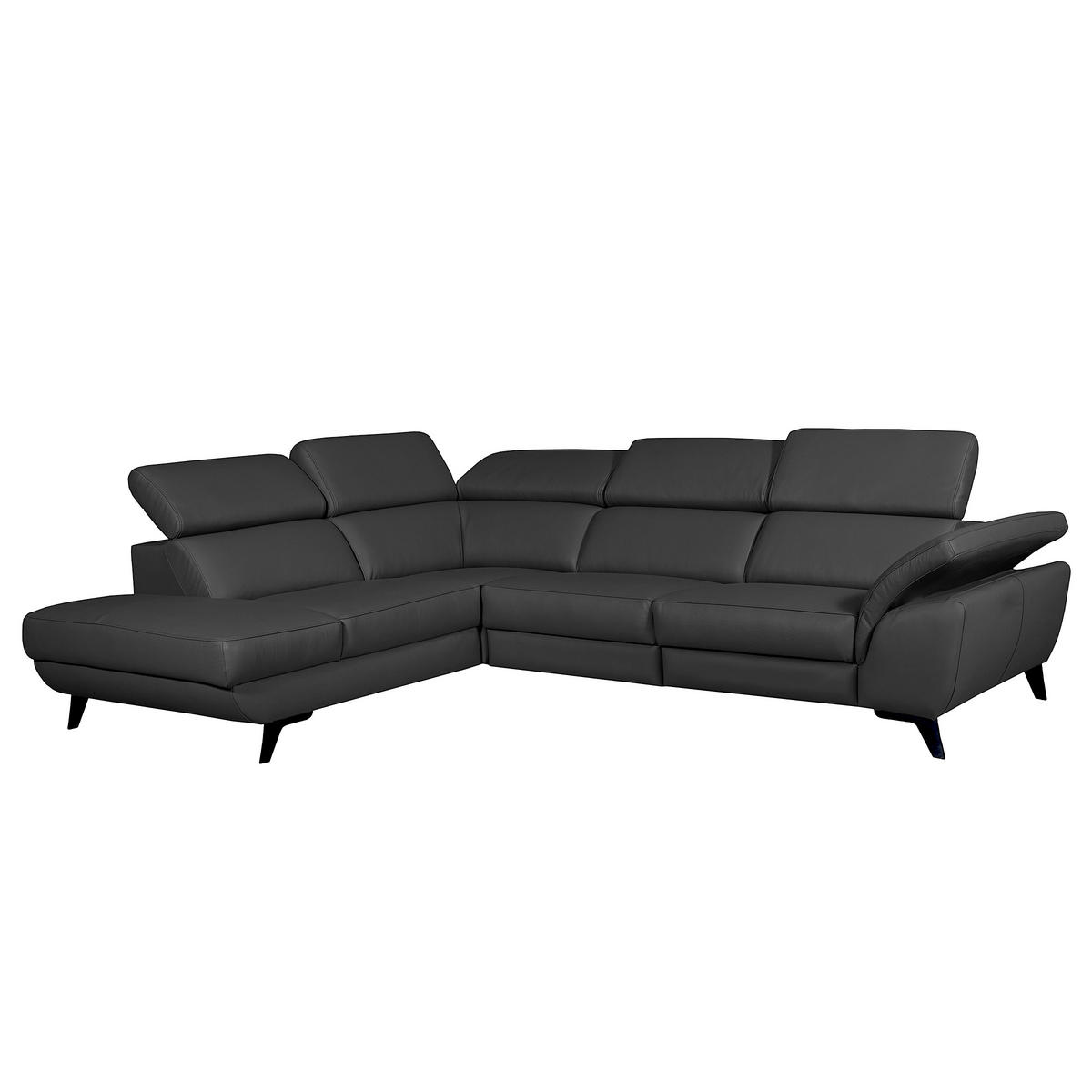 ECKSOFA DALLAS in Echtleder Schwarz  228/283 cm  - Schwarz, Design, Leder/Metall (228/283cm) - Livetastic
