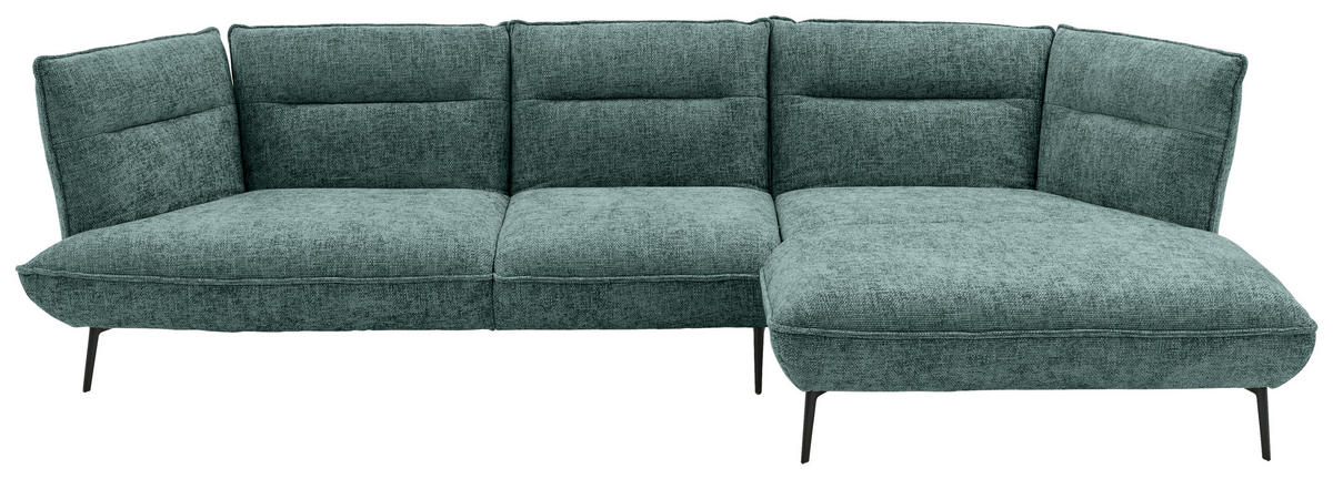 ECKSOFA in Flachgewebe Blau, Grün  - Blau/Schwarz, Design, Textil/Metall (339/153cm) - Moderano