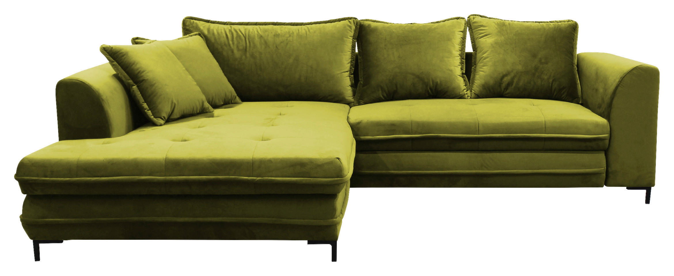 ECKSCHLAFSOFA Velours Hellgrün  - Schwarz/Hellgrün, Design, Textil/Metall (187/277cm) - Livetastic