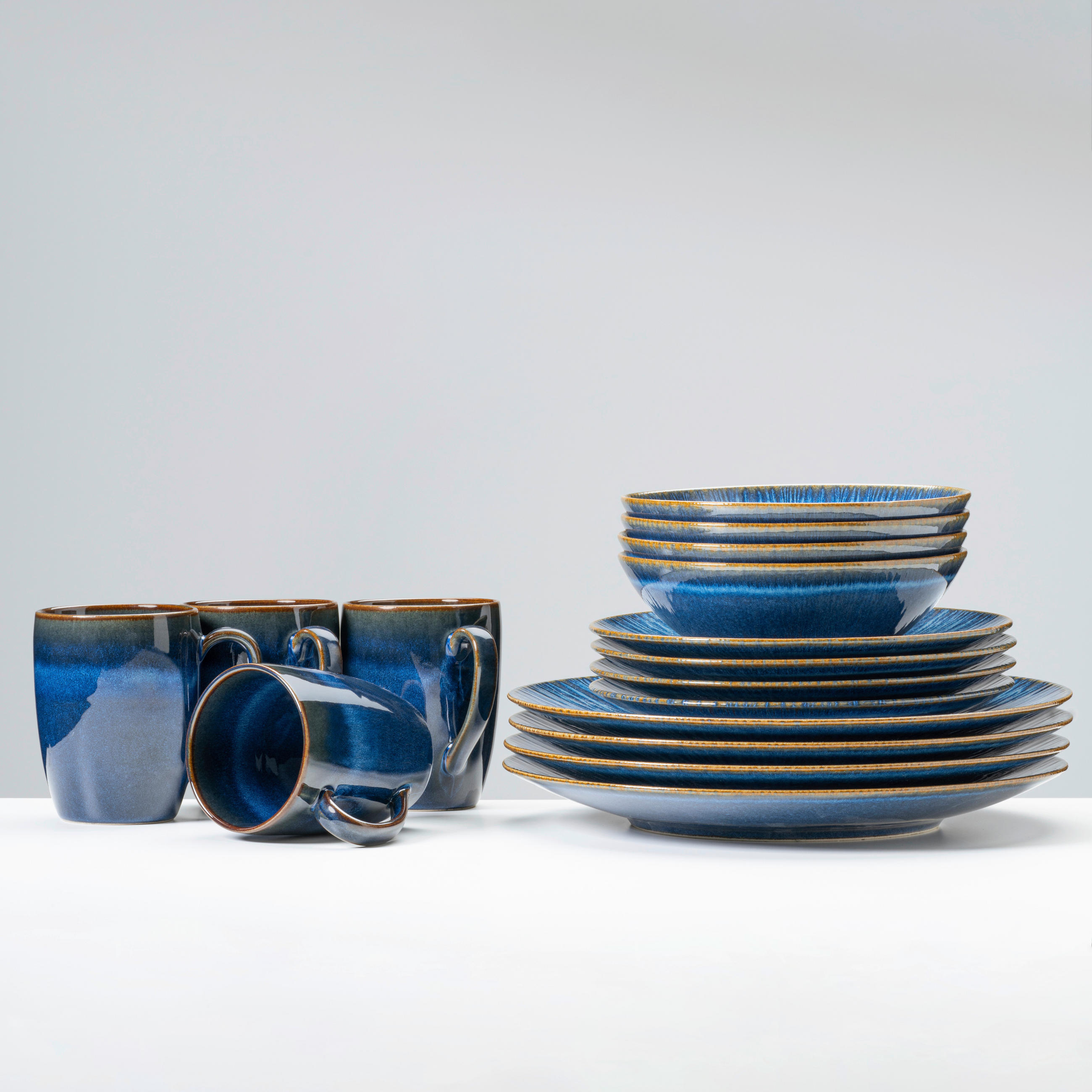 KOMBISERVICE Blau EISFALL 16-teilig 4 Personen  - Blau, Basics, Keramik - Gipfelstück