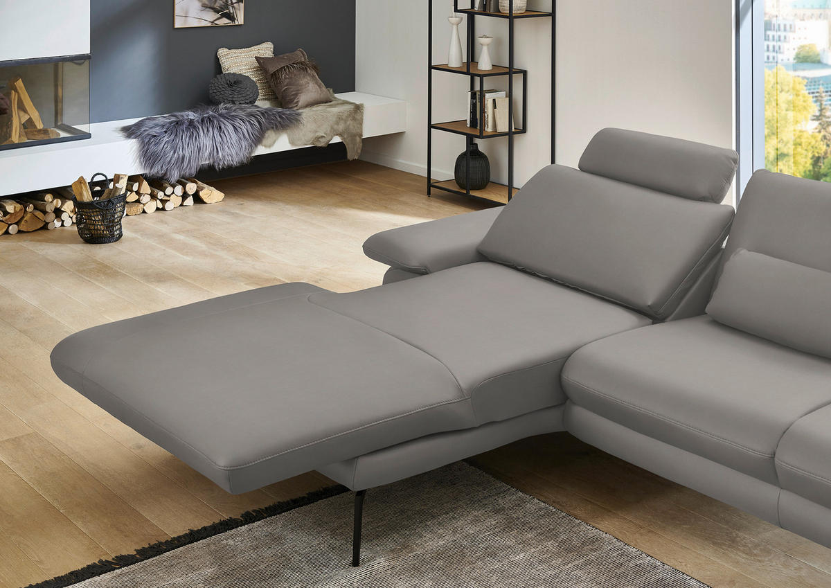 ECKSOFA in Echtleder Silberfarben  - Silberfarben/Schwarz, Design, Leder/Metall (180/310cm) - Dieter Knoll