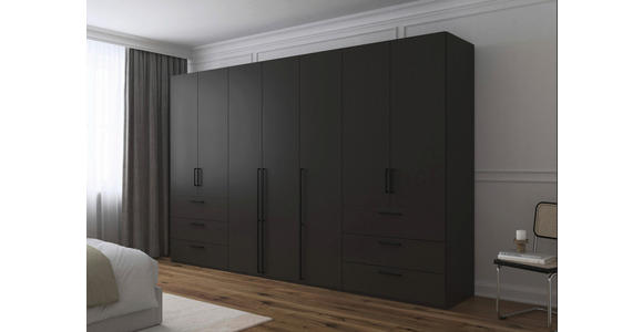 DREHTÜRENSCHRANK 350/223/61 cm,  in Graphitfarben, 7-türig  - Schwarz/Graphitfarben, Basics, Holzwerkstoff/Metall (350/223/61cm) - Novel