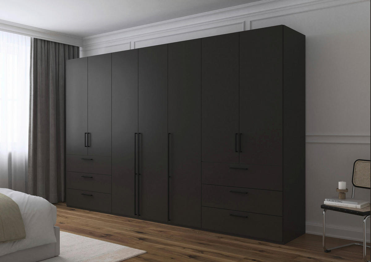 DREHTÜRENSCHRANK 350/223/61 cm,  in Graphitfarben, 7-türig  - Schwarz/Graphitfarben, Basics, Holzwerkstoff/Metall (350/223/61cm) - Novel
