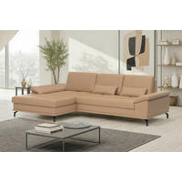 ECKSOFA COSTELLO E Cappuccino Echtleder Nierenkissen, Armteilverstellung, Sitztiefenverstellung  - Schwarz/Cappuccino, Basics, Leder/Textil (176/301cm) - Sit & More