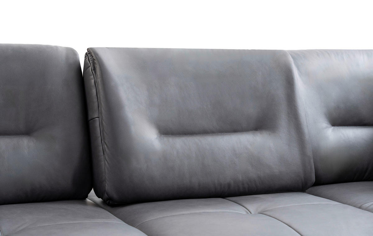 ECKSOFA Anthrazit Echtleder Rücken echt, Sitztiefenverstellung  - Anthrazit/Schwarz, Design, Leder/Metall (320/190cm) - Moderano