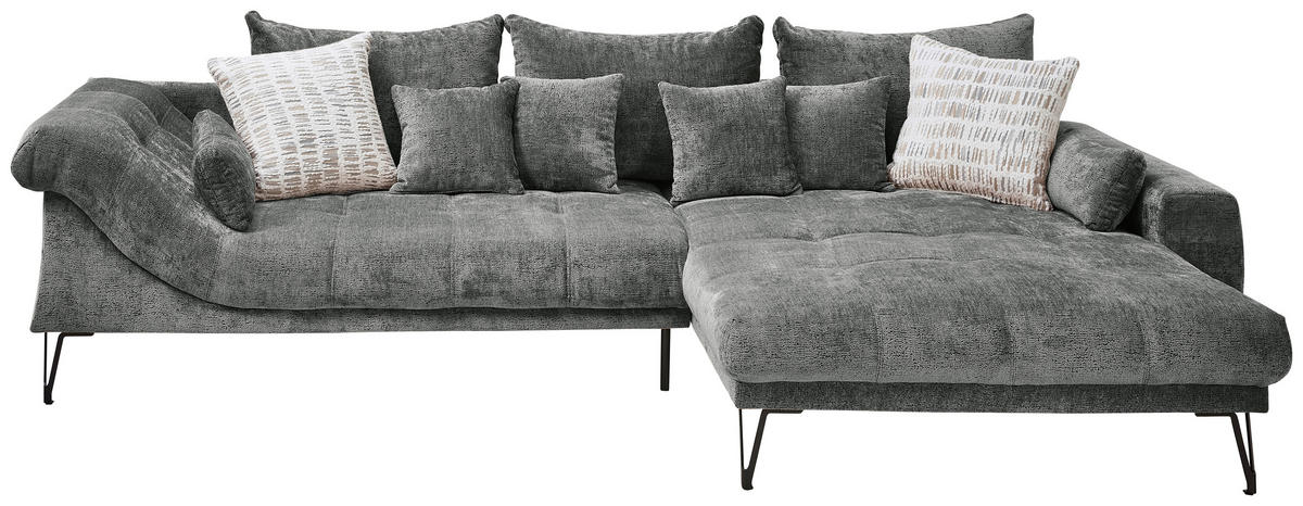 ECKSOFA GARDA Anthrazit Chenille Zierkissen, Rückenkissen, Nierenkissen, Rücken echt  - Anthrazit/Schwarz, KONVENTIONELL, Textil/Metall (310/192cm) - Livetastic