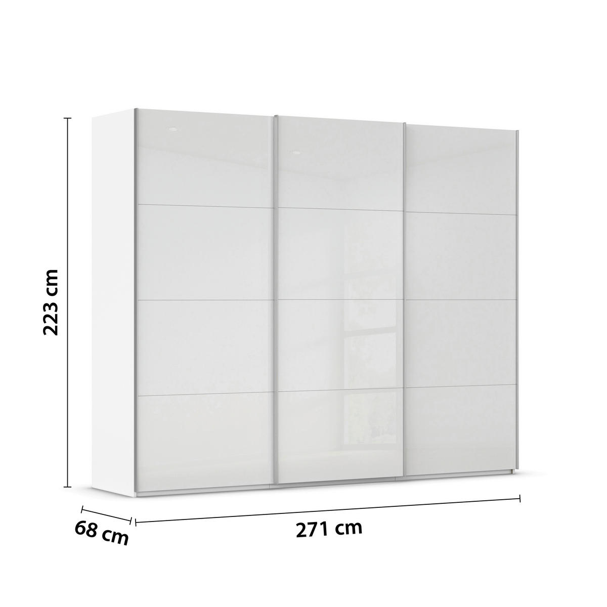 SCHWEBETÜRENSCHRANK 271/223/68 cm 3-türig Weiß  - Alufarben/Weiß, Basics, Glas/Holzwerkstoff (271/223/68cm) - Novel