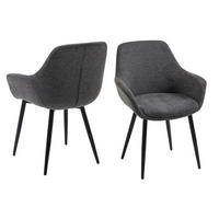 SADA ŽIDLÍ S PODRUČKAMI 2 kusy - černá/antracitová, Moderní, kov/textil (64/86/59cm) - Livetastic