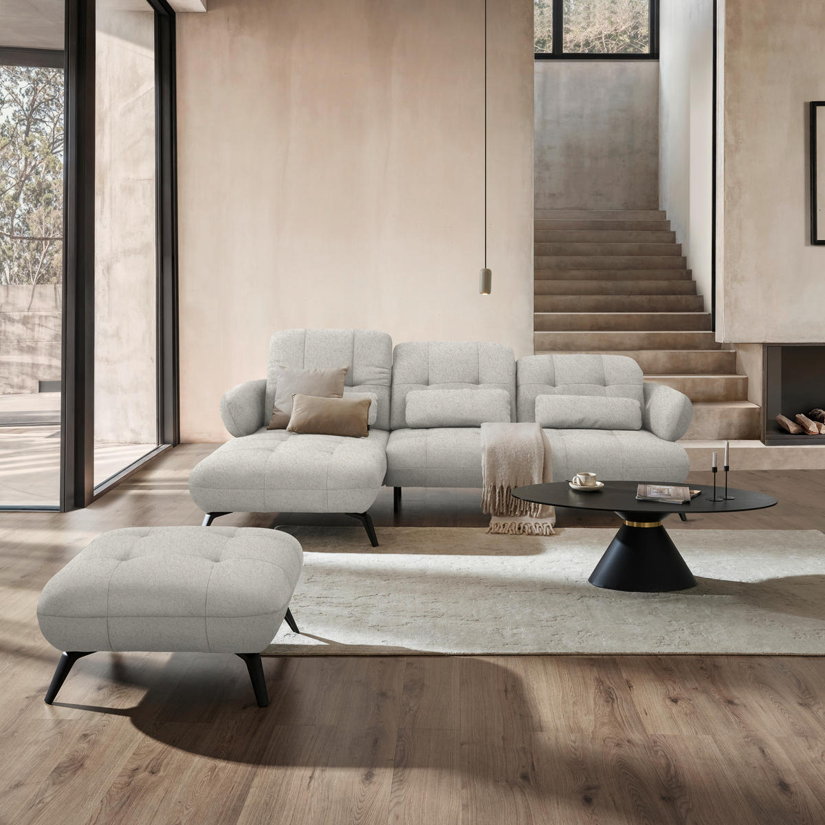 ECKSOFA Chenille Beige  - Beige/Schwarz, Modern, Textil/Metall (180/282cm) - Novel