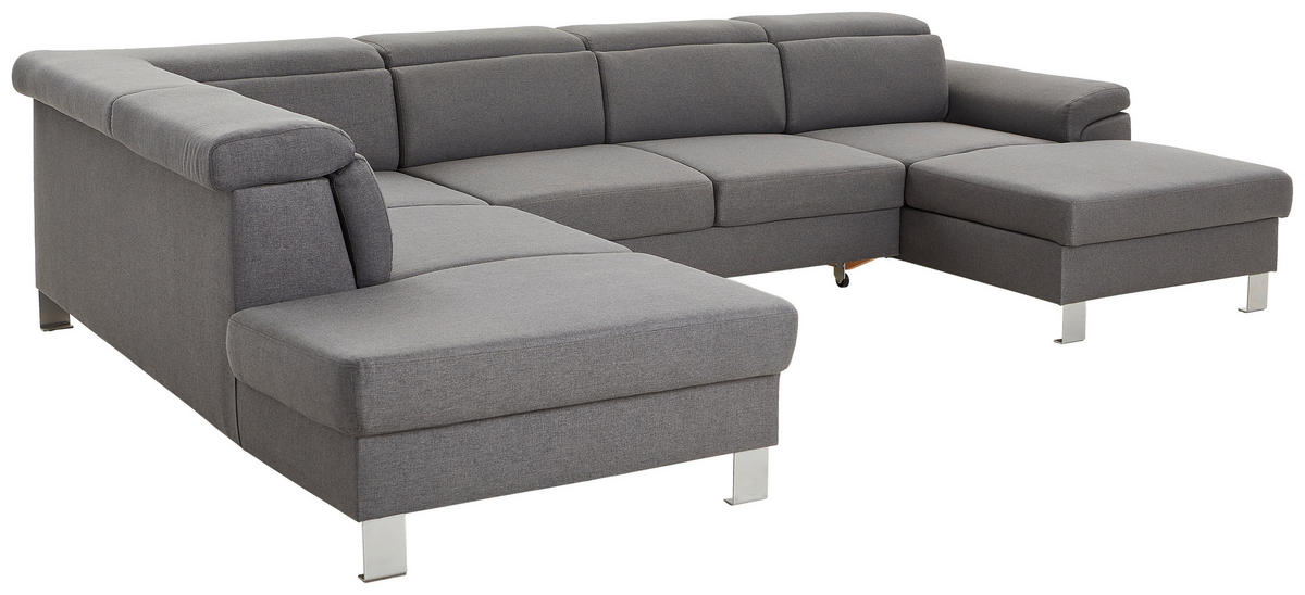 WOHNLANDSCHAFT inkl.Funktionen Grau Webstoff  - Silberfarben/Grau, Design, Textil/Metall (226/320/168cm) - Xora