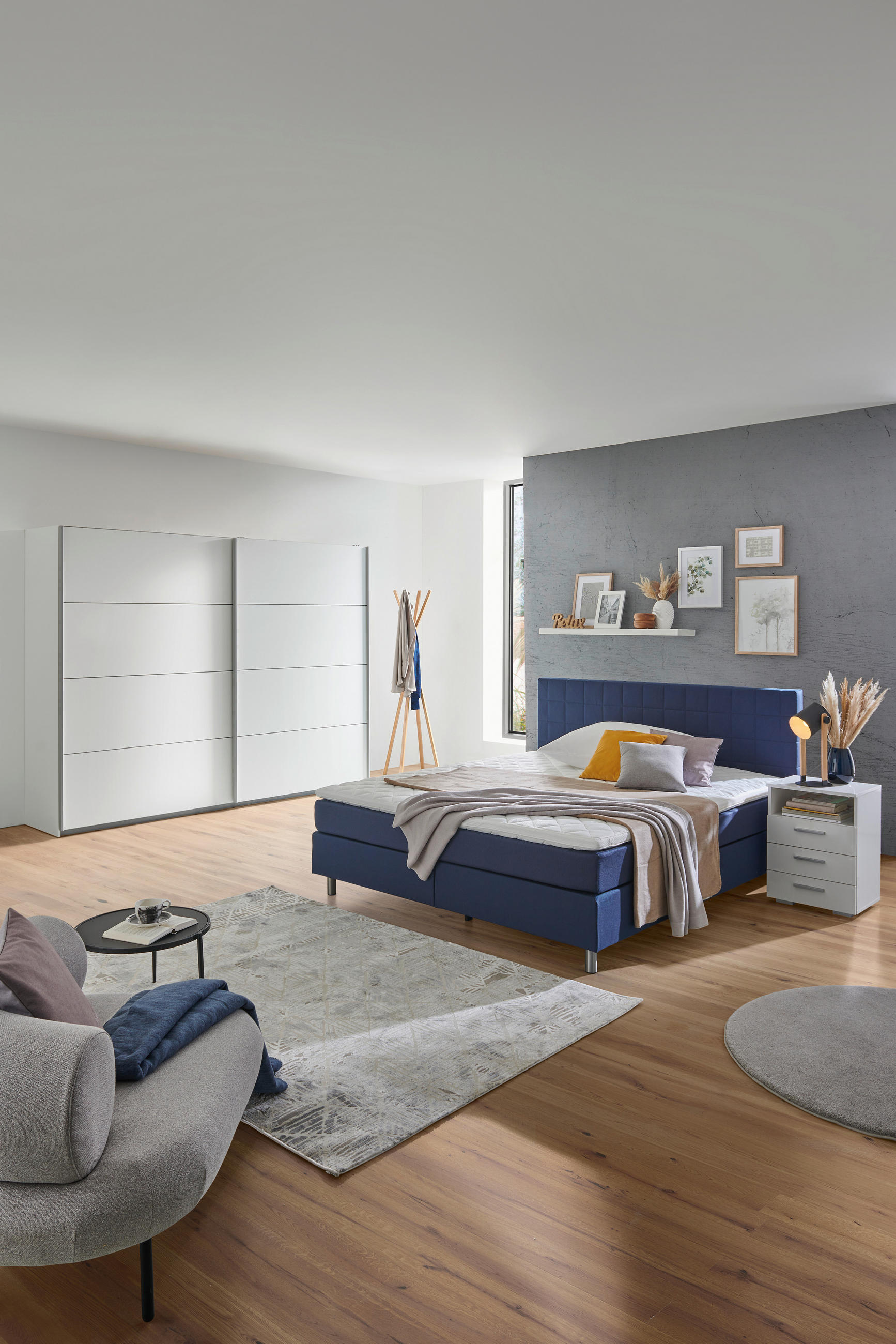 BOXSPRINGBETT 180/200 cm  in Dunkelblau  - Alufarben/Dunkelblau, Konventionell, Textil/Metall (180/200cm) - Carryhome