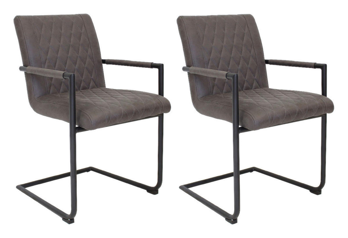 ARMLEHNSTUHL-SET 2 Stück  gastro- und objekttauglich  - Anthrazit/Schwarz, LIFESTYLE, Textil/Metall (52/88/63cm) - MID.YOU