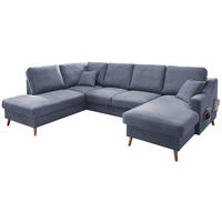 WOHNLANDSCHAFT in Struktur Blau  - Blau/Naturfarben, KONVENTIONELL, Holz/Textil (200/301/150cm) - P & B
