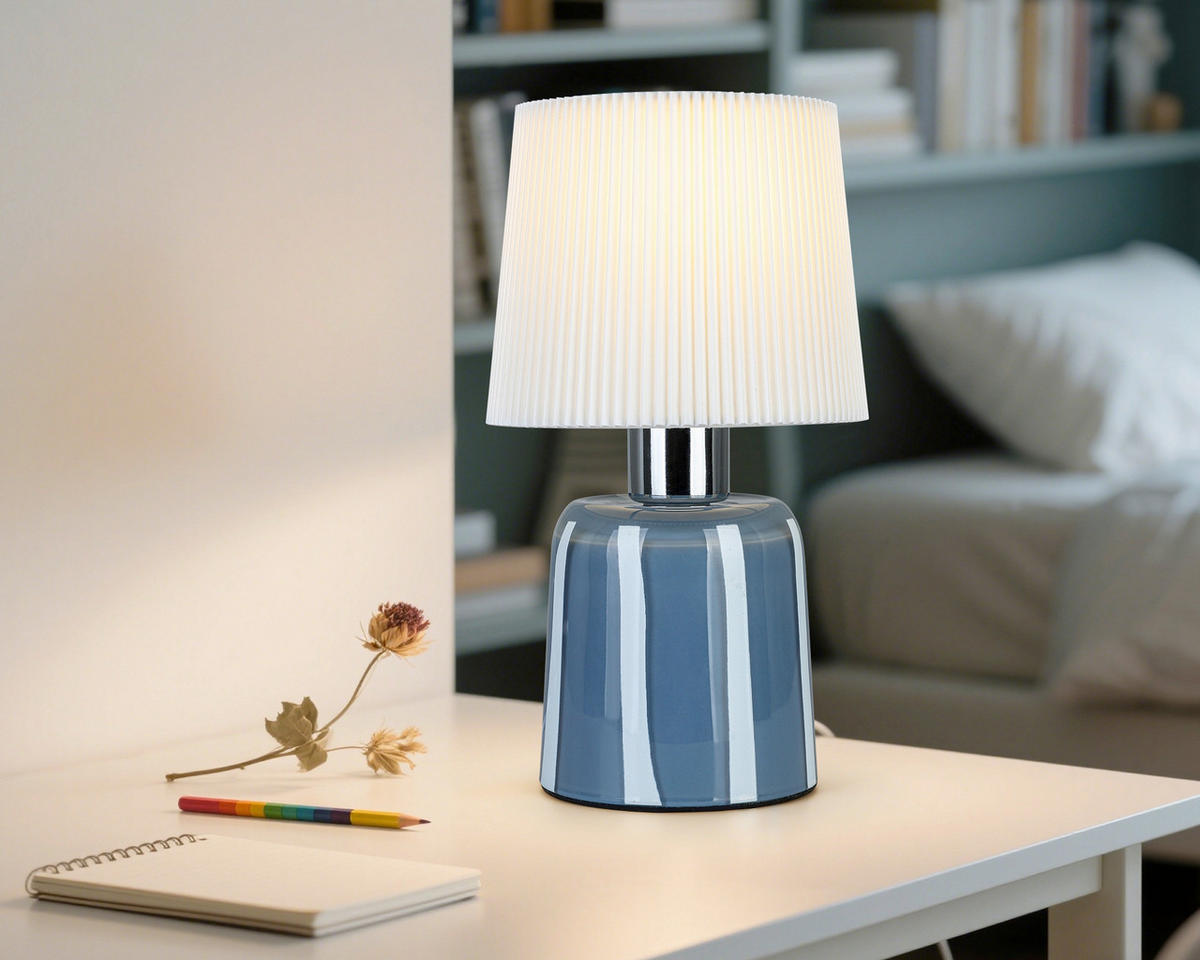 TISCHLEUCHTE 12/22 cm  - Blau/Weiß, LIFESTYLE, Glas/Kunststoff (12/22cm) - Novel