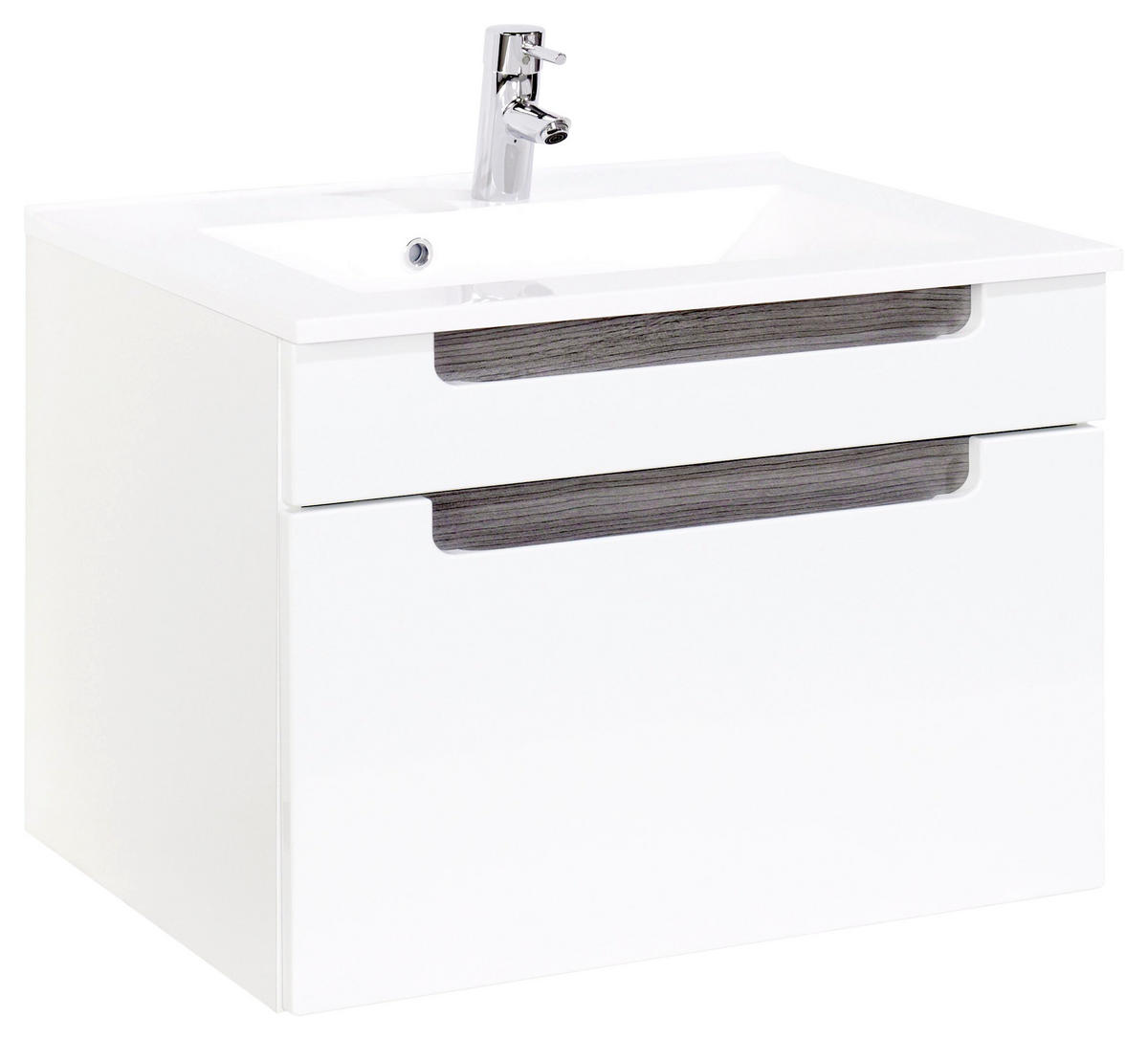 WASCHTISCHKOMBI 80 cm  - Eichefarben/Silberfarben, MODERN, Holzwerkstoff/Stein (80cm) - Held