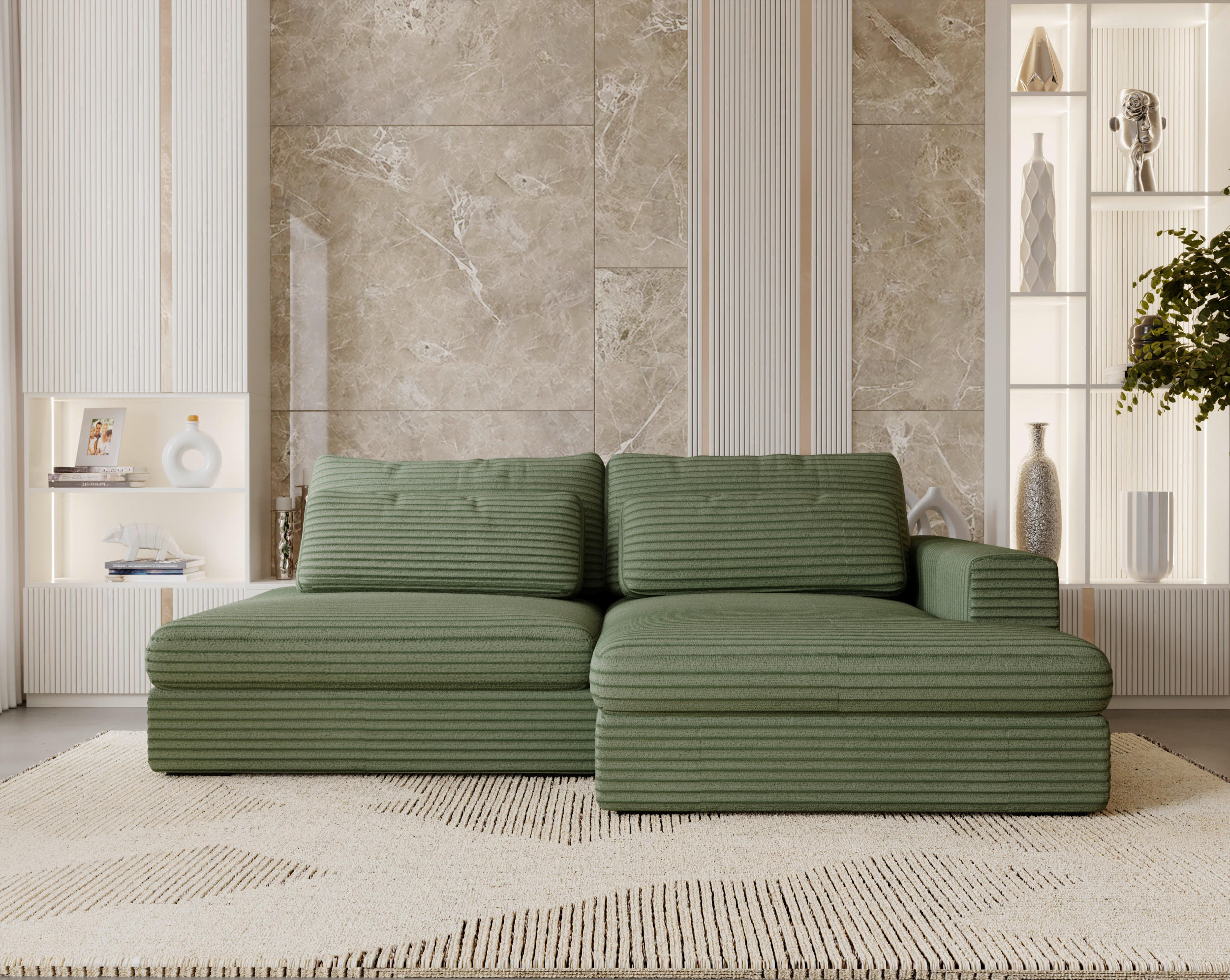ECKSOFA in Cord Grün  - Schwarz/Grün, Design, Kunststoff/Textil (223/158cm) - Lomoco